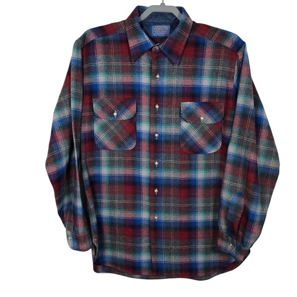 Vintage Pendleton Wool Shirt Mens Large Plaid Button Up Made in USA *Flaw - Picture 1 of 14